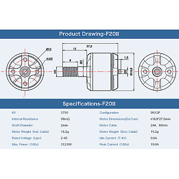 Мотор T-Motor F20 II 1408 3750KV 2-4S для коптеров-4
