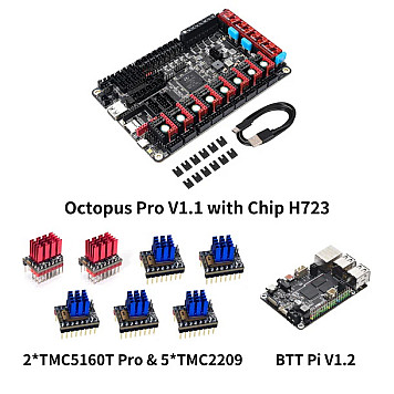 Материнская плата Bigtreetech Octopus Pro V1.1 с чипом H723 для 3D принтера Klipper Voron DIY с BTT Pi с драйверами TMC2209*5+TMC5160T Pro*2