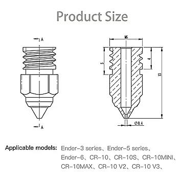 Сопло латунное Creality MK 0.6 mm под Ø 1,75мм -1