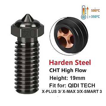 Сопло Hhiddo 0,4 мм из закаленной стали для 3D-принтеров QIDI Tech X-PLUS 3/ X-MAX 3/X-SMART 3