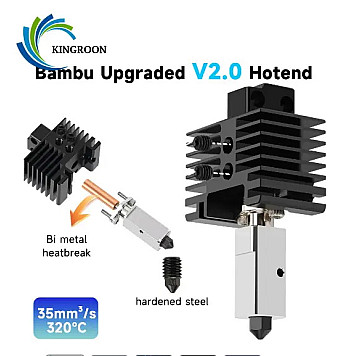 Улучшенный хотенд KINGROON для Bambulab P1P, P1S (биметаллическое горло, сопло из закаленной стали)