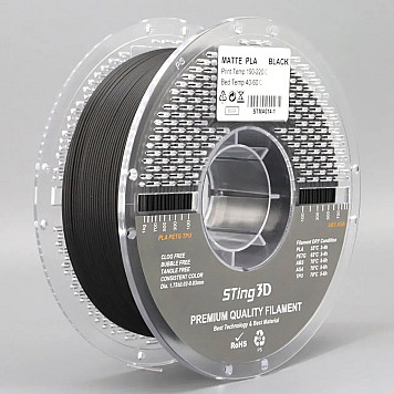 Пластик Sting 3D PLA Matte Pastel Matte Black / Пастельно-матовый Чёрный Ø1,75 мм Вес: 1 кг