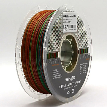 Пластик Sting 3D PLA Dual Color Filament Fast Change Rainbow Gradient+Glitter/Градиент+блеск Ø1,75 мм, Вес: 1 кг