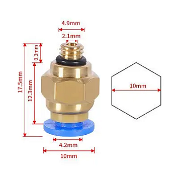 Фитинги PC4-M5 для PTFE тефлоновой трубки латунь / Соединительная муфта (фитинг) для трубок 3Д принтеров