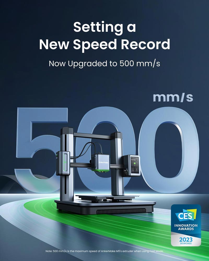 Скорость печати в быстром режиме 500 мм/с Ankermake M5