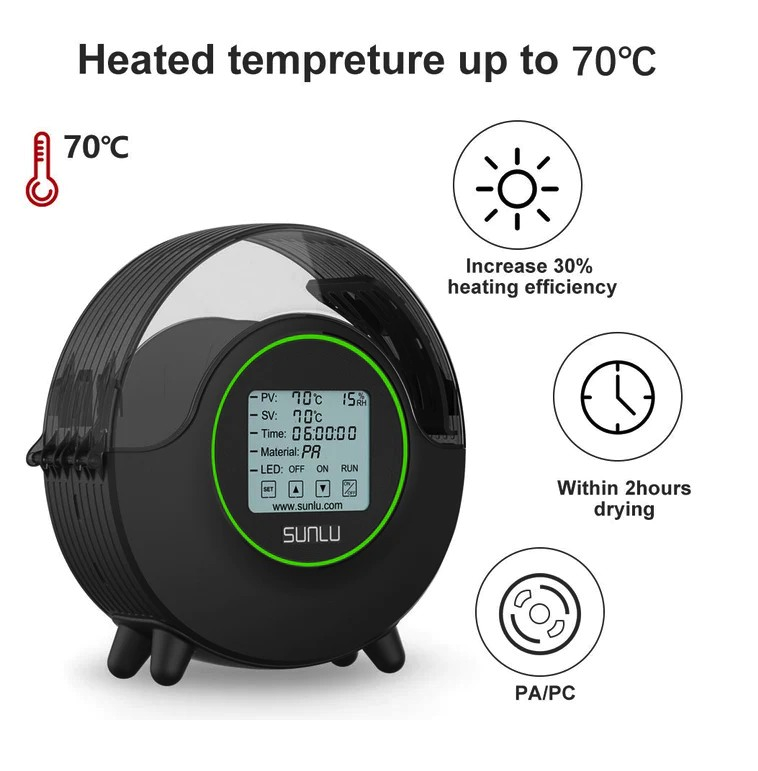 Сушка SUNLU Filament Dryer S2 оснащена эффективной системой двойного нагрева.