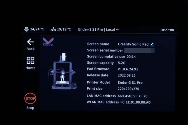 Creality Sonic Pad (Klipper) комплектация IPS - дисплеем с разрешением 1024*600 предоставляет очень достойное качество изображения.