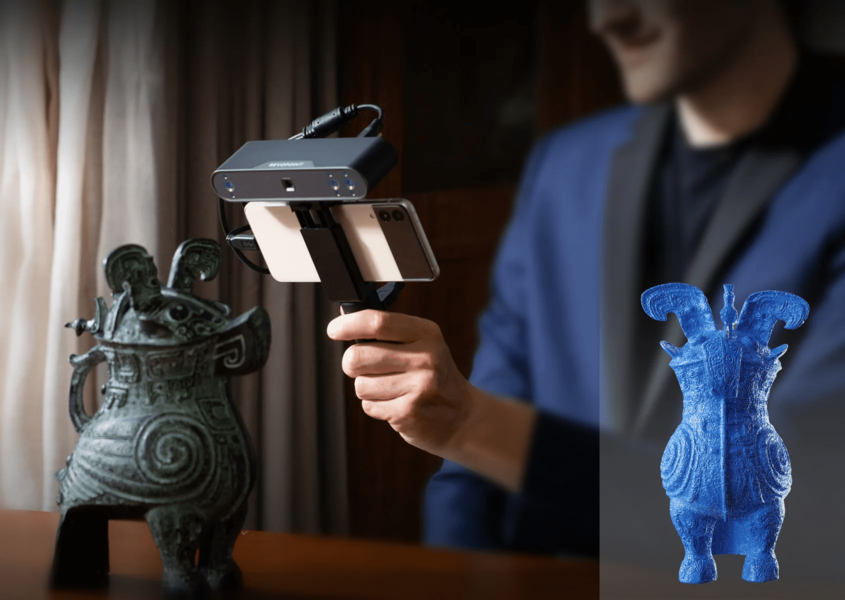 Компактные габариты 3D сканера Revopoint POP 3. Длина корпуса составляет 153 мм, ширина – 45 мм